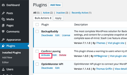 Aktifkan plugin 