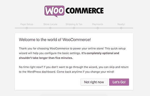 Wizard wooCommerce setup langkah 1 