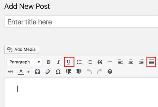 Garis bawahi dan tombol teks Justify ditambahkan kembali di editor posting WordPress 