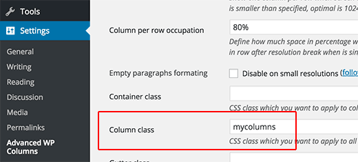 Menambahkan kelas CSS untuk kolom Anda 