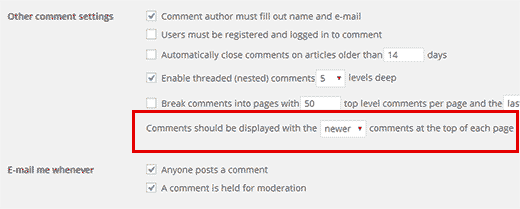 Tampilkan komentar baru di atas di WordPress 