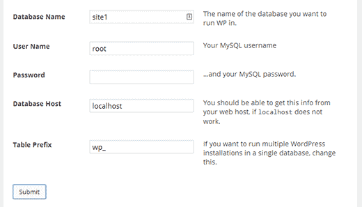 Masukkan rincian database Anda 