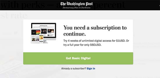 Paywall di The Washington Post 