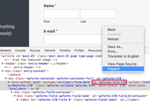 Menemukan ID formulir 