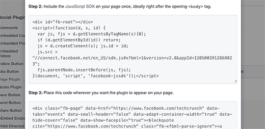 Kode plugin halaman Facebook 