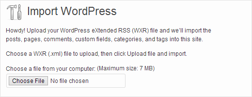 Upload file ekspor My Opera untuk mengimpornya ke WordPress 