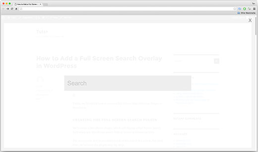 Hamparan pencarian layar penuh di situs WordPress 