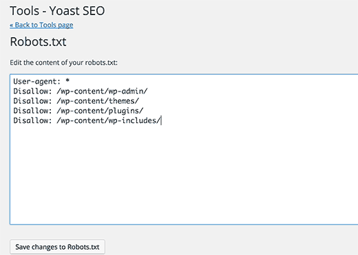 Mengedit file robots.txt menggunakan alat editor file di Yoast SEO 