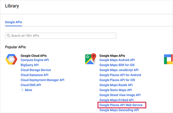 Pilih Google Places API 