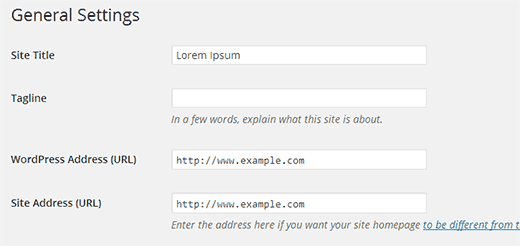 Pengaturan WordPress dan Site Address 