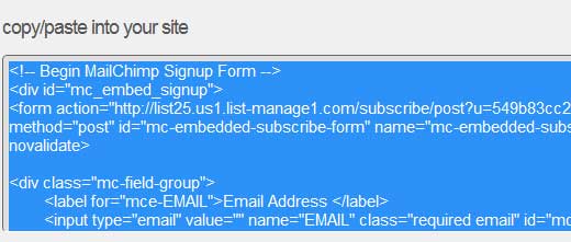 MailChimp Form Embed Code 