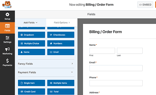 Bidang edit WPForms 