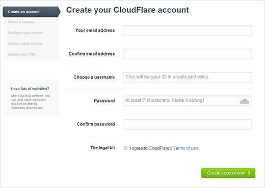 Formulir Pendaftaran CloudFlare 