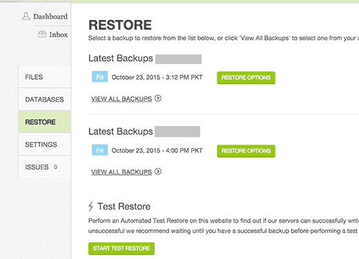 Situs restore dari backup di CodeGuard 