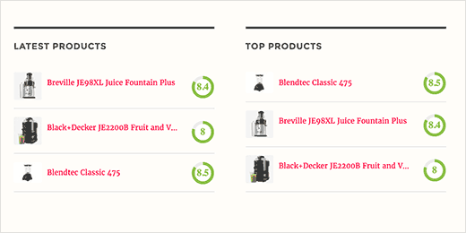 Ulasan produk terbaru dan teratas di sidebar WordPress 