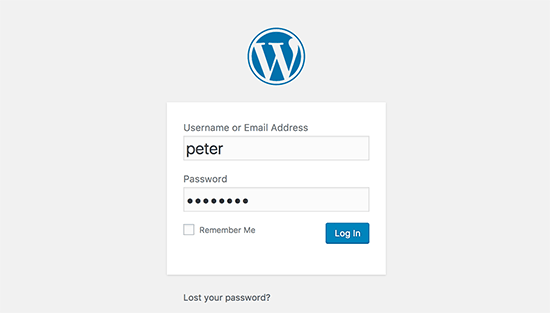 Layar login WordPress 