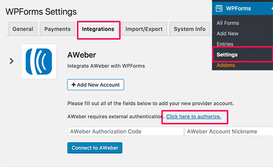 Mengintegrasikan AWeber ke WPForms 