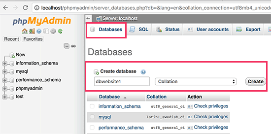 Membuat database MySQL untuk situs WordPress lokal Anda 