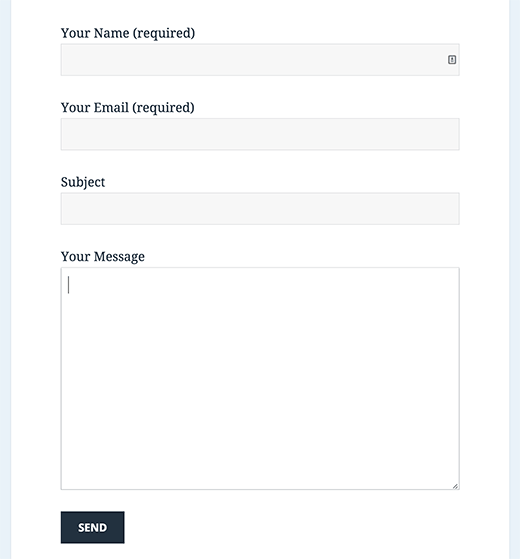 Form Form Kontak Default 7 di situs WordPress menggunakan tema default WordPress 