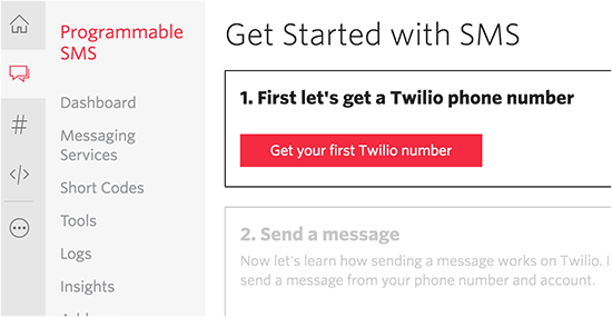 Dapatkan nomor Twilio Anda 