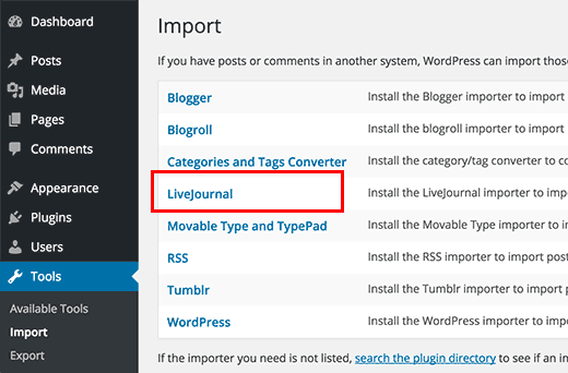 Alat Import LiveJournal di WordPress 