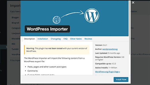 Memasang importir WordPress 