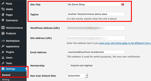 Tetapkan judul dan deskripsi situs WordPress Anda 