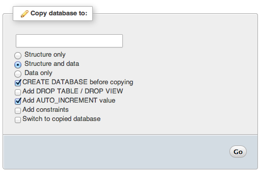 phpMyAdmin Salin Database ke 