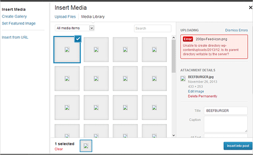 Masalah pengunggahan gambar di WordPress 