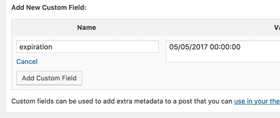 Menambahkan bidang kustom kedaluwarsa ke pos WordPress 