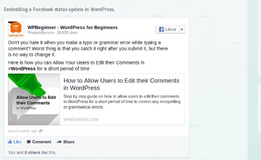 Menyematkan Pos Status Facebook di WordPress menggunakan plugin Facebook 