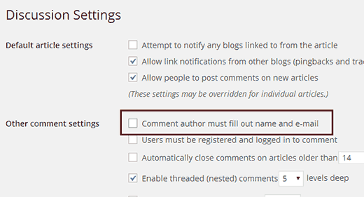 Nonaktifkan nama dan alamat email sebagai bidang wajib di formulir komentar WordPress 