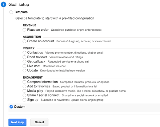 Membuat sasaran khusus di Google Analytics 