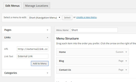 Menambahkan link kustom di menu WordPress 