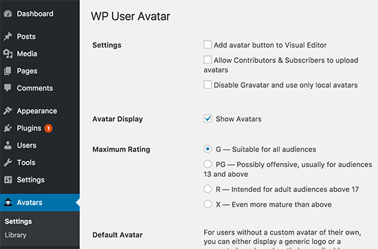 Pengaturan WP User Avatar 