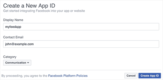 Membuat ID aplikasi Facebook baru 