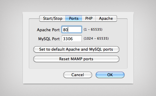 MAMP mengkonfigurasi port Apache dan MySQL 