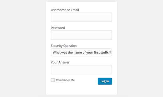 Pertanyaan keamanan masuk di WordPress 