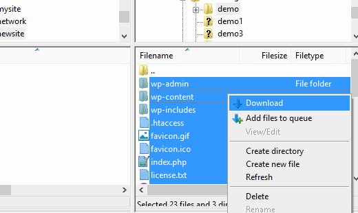 Download semua file dan folder WordPress Anda melalui FTP 