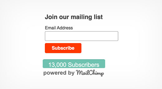 Pratinjau plugin chiclet Mailchimp subscriber 