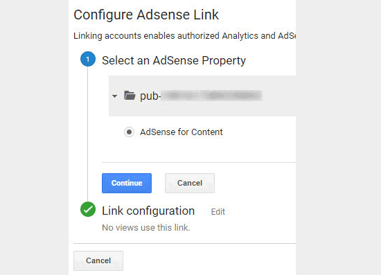 Pilih dan tautkan properti AdSense 