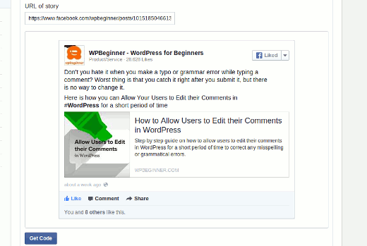 Mendapatkan kode untuk menyematkan posting Facebook secara manual di WordPress 