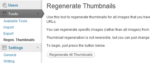 Regenerate Thumbnail Plugin Screen 