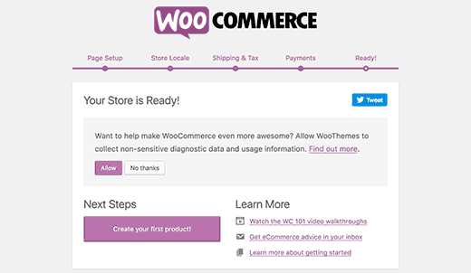 Penyiapan WooCommerce sudah selesai 