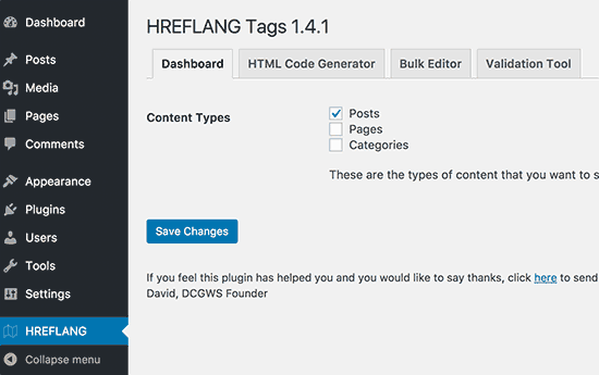 Pengaturan plugin tag hreflang 