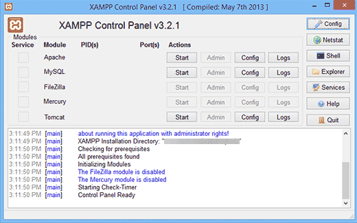 XAMPP Control Center 