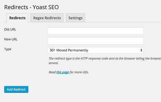 Manajer redirect di Premium Yoast SEO 