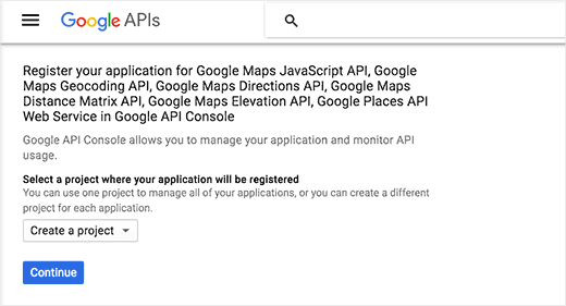 Buat proyek Google Maps API baru 