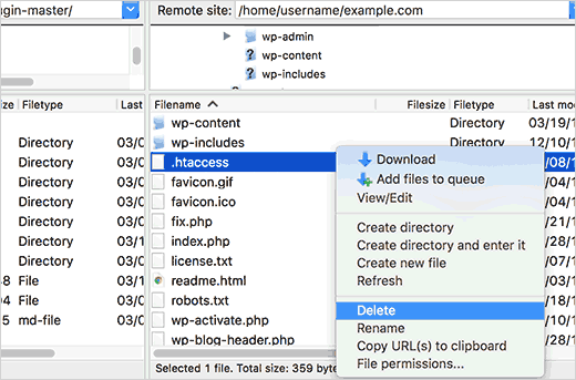 Hapus file .htaccess dari situs WordPress Anda 