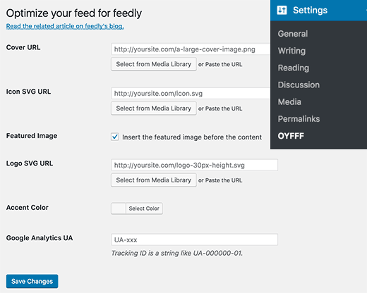 Optimalkan umpan WordPress untuk pengaturan Feedly 